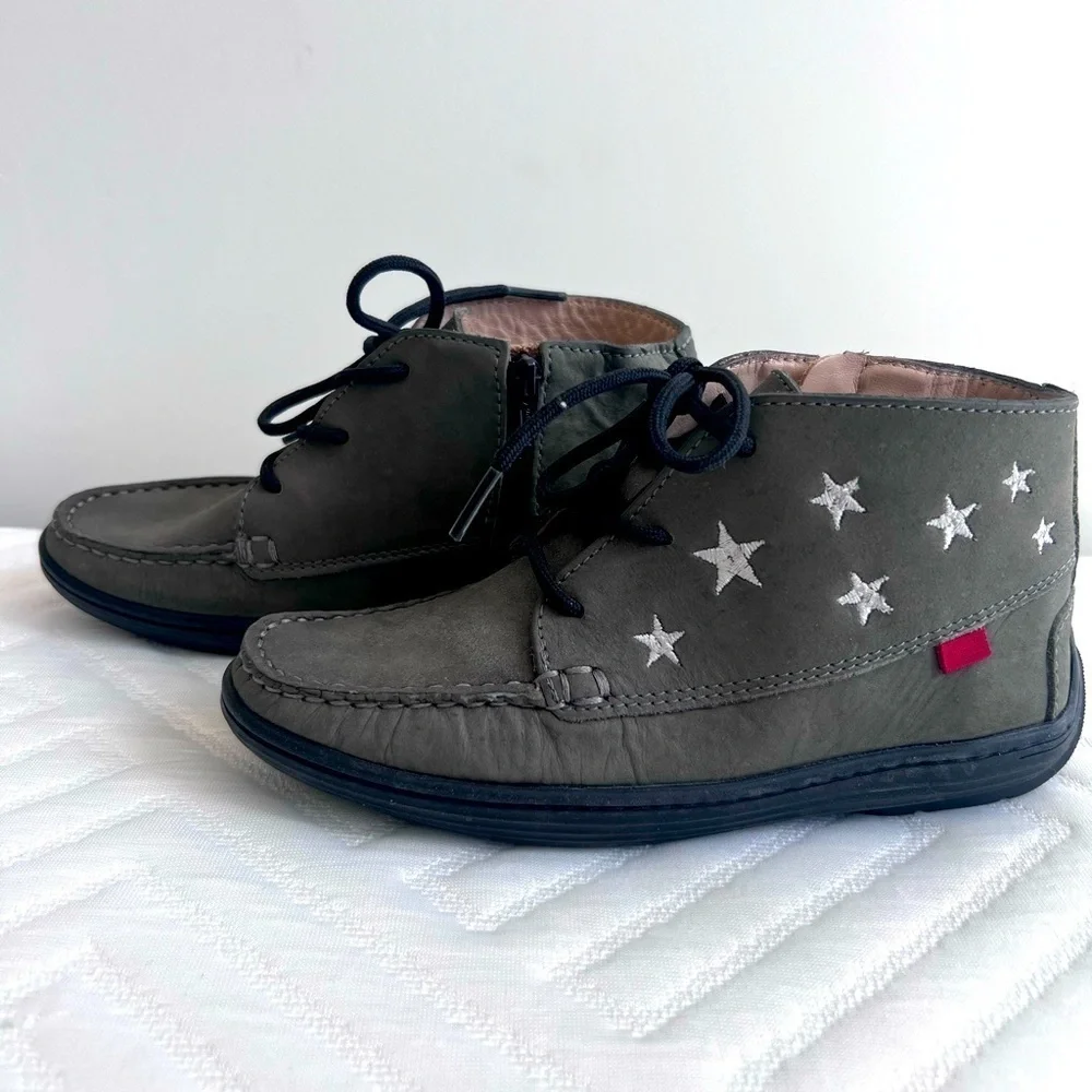 Kids Unisex Marc Joseph Handcrafted Leather Green Side Zip Ankle Boots Size 1.5